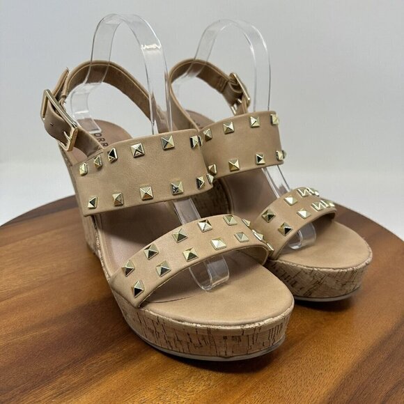 Torrid Studded Double Strap Platform Sandals Wedge Size 11WW Tan Extra Wide Cork - Picture 3 of 13